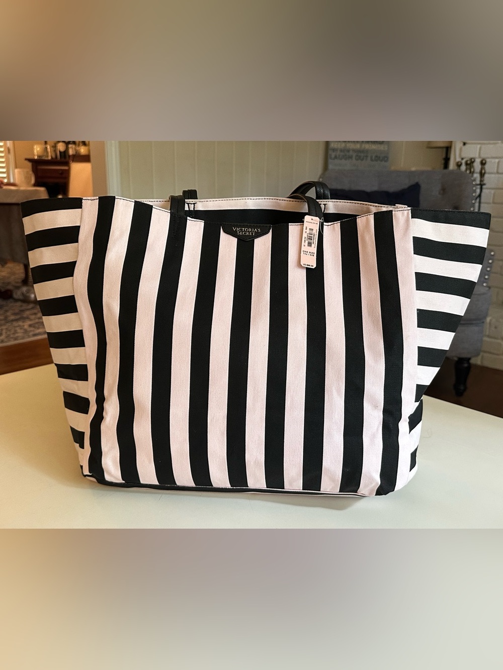 Victoria's Secret Canvas Weekender Tote Bag Pink Black NWT